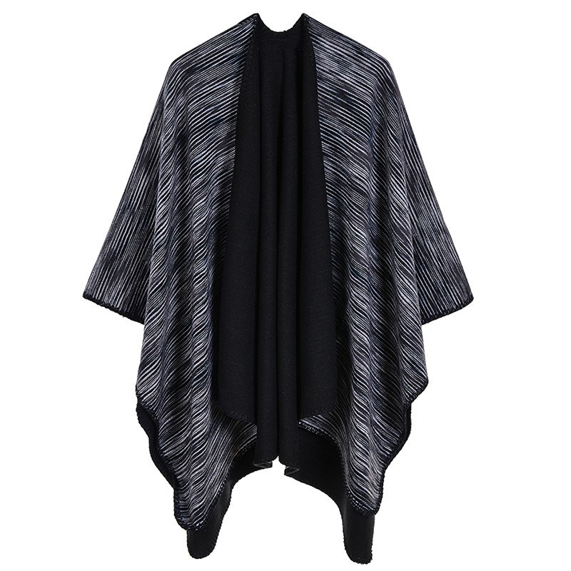 Women Poncho Scarf Cardigan Colorful Ombre Striped Warm Cape Shawl Long Scarves Pashmina Outwear