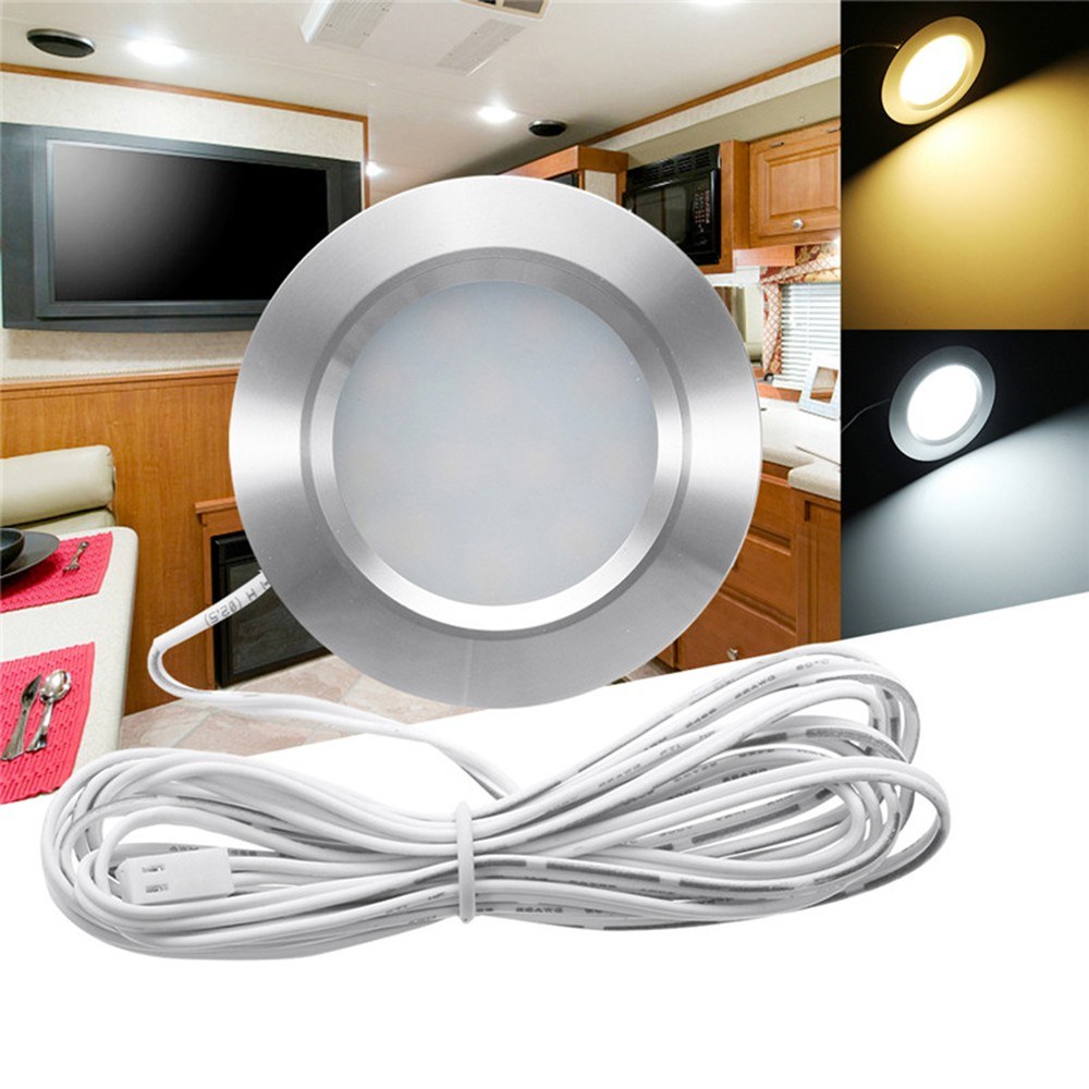 Recessed 12LED RV Boat Recessed Ceiling Light 12V Led Lights Round Shape Ultra-Thin Camper Interior Lighting Small Downlight with Cable