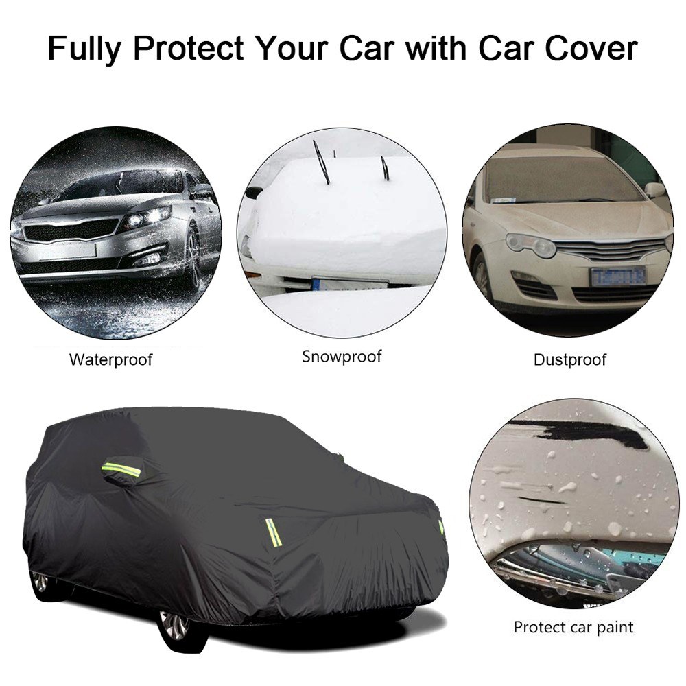 Car Cover Full Covers with Reflective Strip Sunscreen Protection Dustproof&Waterproof Cover UV Scratch-Resistant for 4X4/SUV Business Car