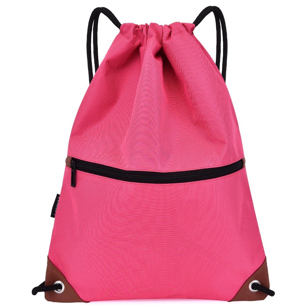 Gym Sack Drawstring Backpack Water-resistant Drawstring Bucket Bag with Zipper Pockets Light Sack for Adults and Teenagers Kids