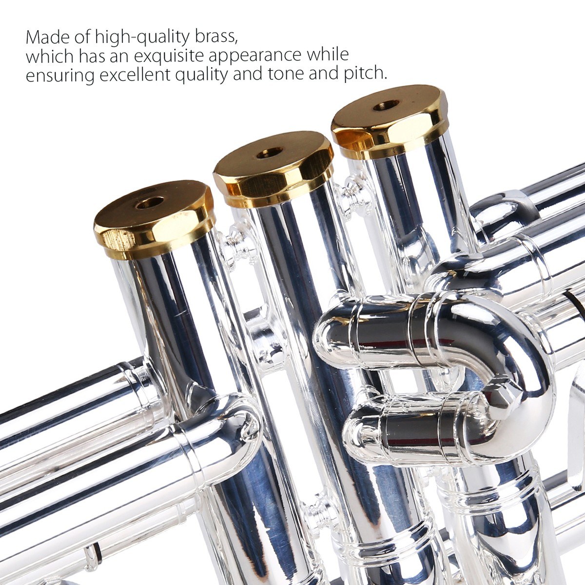 Prefessional Bb Trumpet Brass Material Silver-Plated Surface Beautiful Shell Buttons Wind Instrument with 5C Mouthpiece Carry Bag Gloves Cleaning Cloth