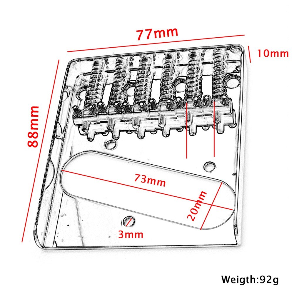 6 String Fixed Guitar Bridge Metal Hardtail Bridges Compatible with TL Electric Guitars for Stringed Instrument Replacement Parts Accessories