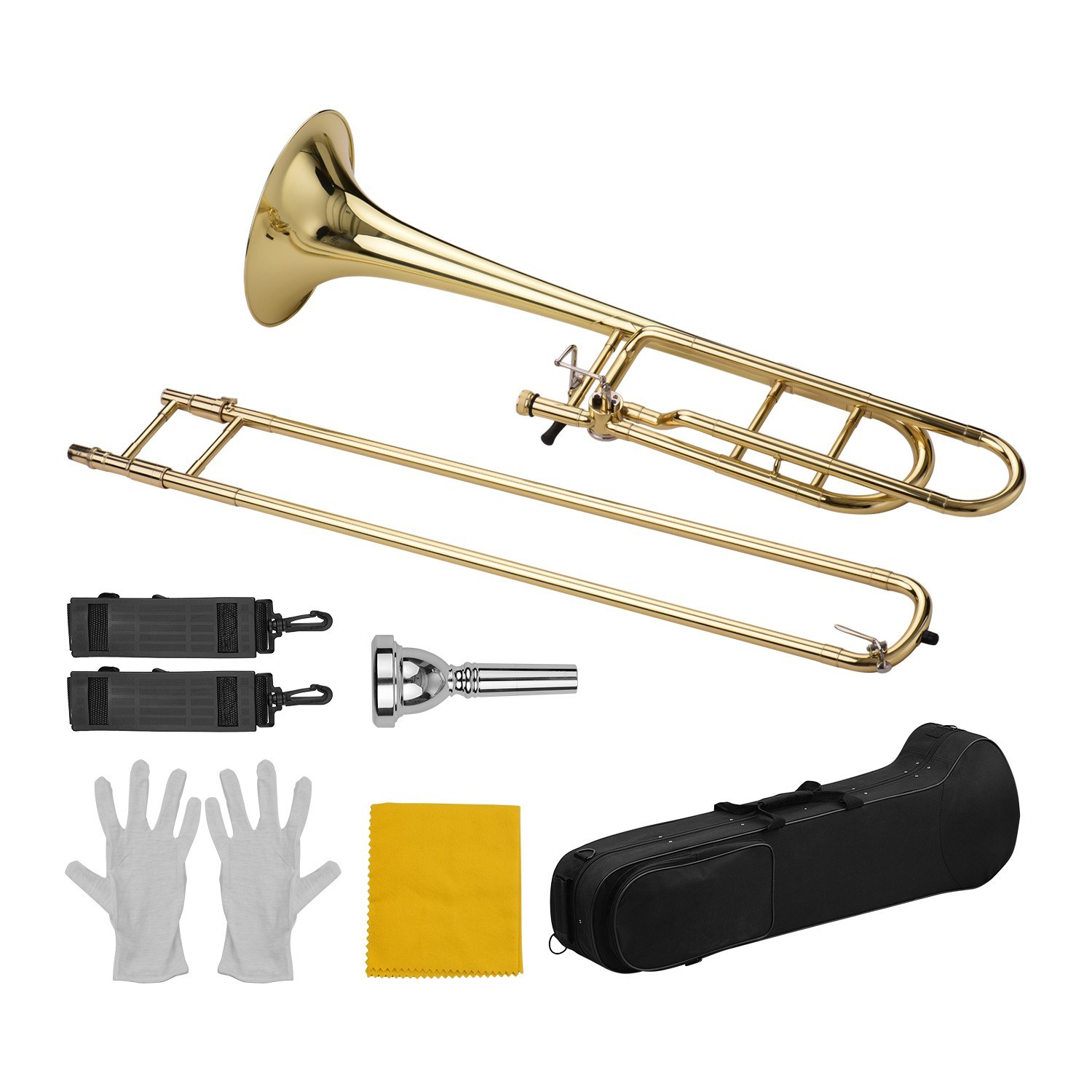 Upgraded Intermediate Bb Flat Tenor Slide Trombone with F Trigger Including Mouthpiece Carry Case Gloves Cleaning Cloth