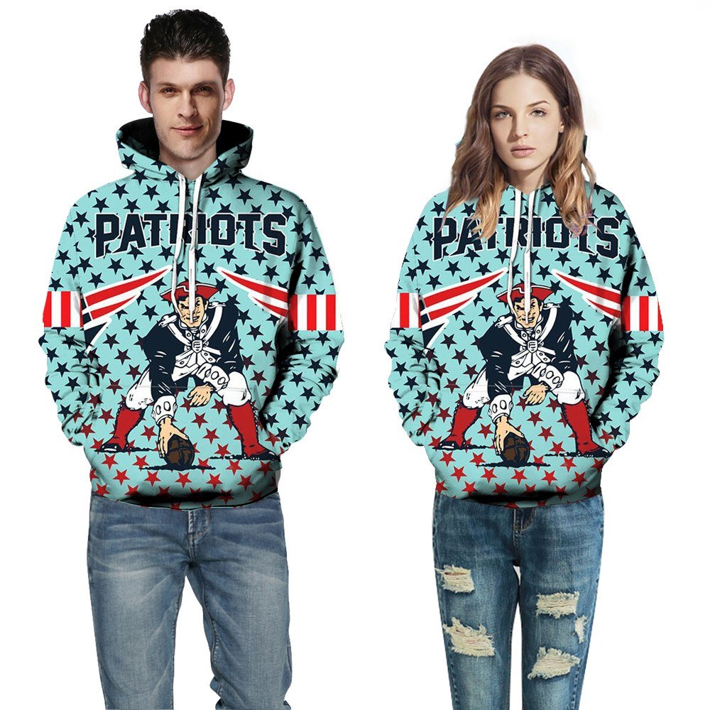 2018 new European and American Patriots football team 3D digital printing tide men's foreign trade head hooded couple sweater  XL