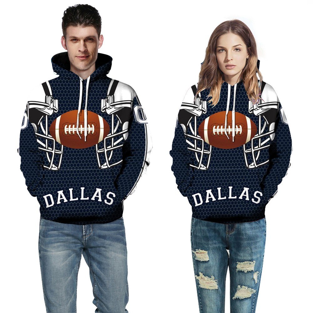 2018 new European and American Patriots football team 3D digital printing tide men's foreign trade head hooded couple sweater  XXL