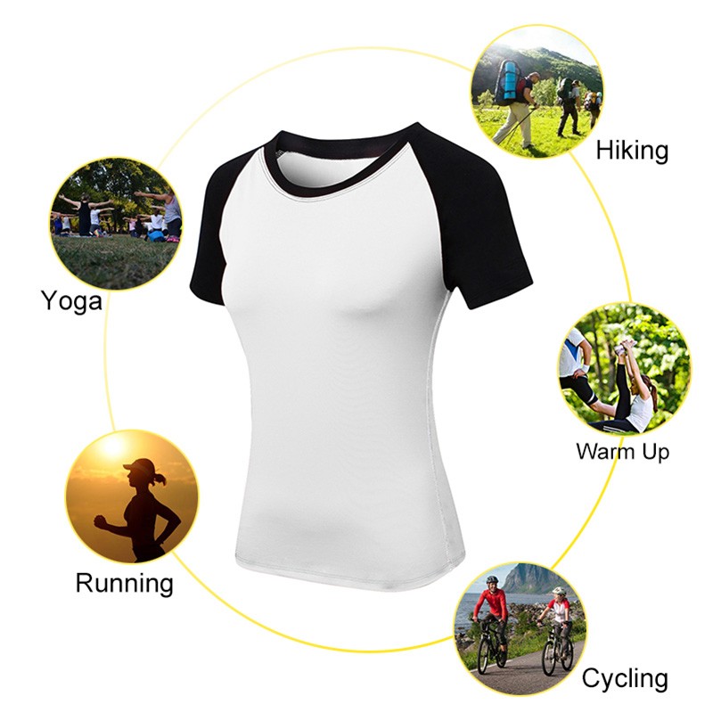 Women Workout T-shirt Raglan Short Sleeves Splicing O Neck Quick Dry Running Performance Exercise Gym Baselayer Sport Shirts Casual Tops