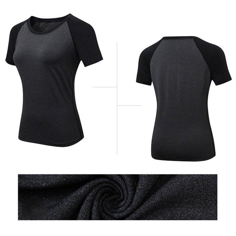 Women Workout T-shirt Raglan Short Sleeves Splicing O Neck Quick Dry Running Performance Exercise Gym Baselayer Sport Shirts Casual Tops