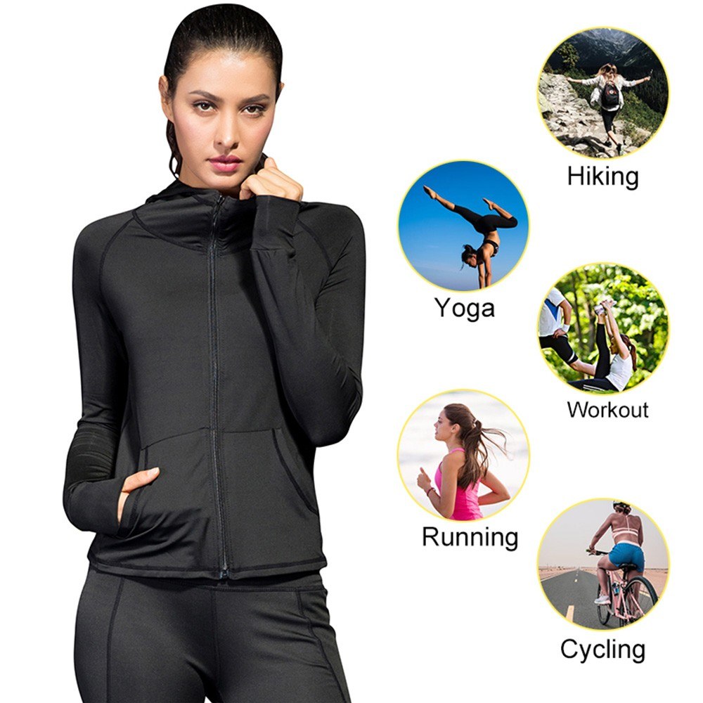 Women Full-zip Hooded Jackets Sport Hoodie Raglan Long Sleeves Pockets Workout Running Exercise Gym Track Sweatshirt Casual Tops Activewear