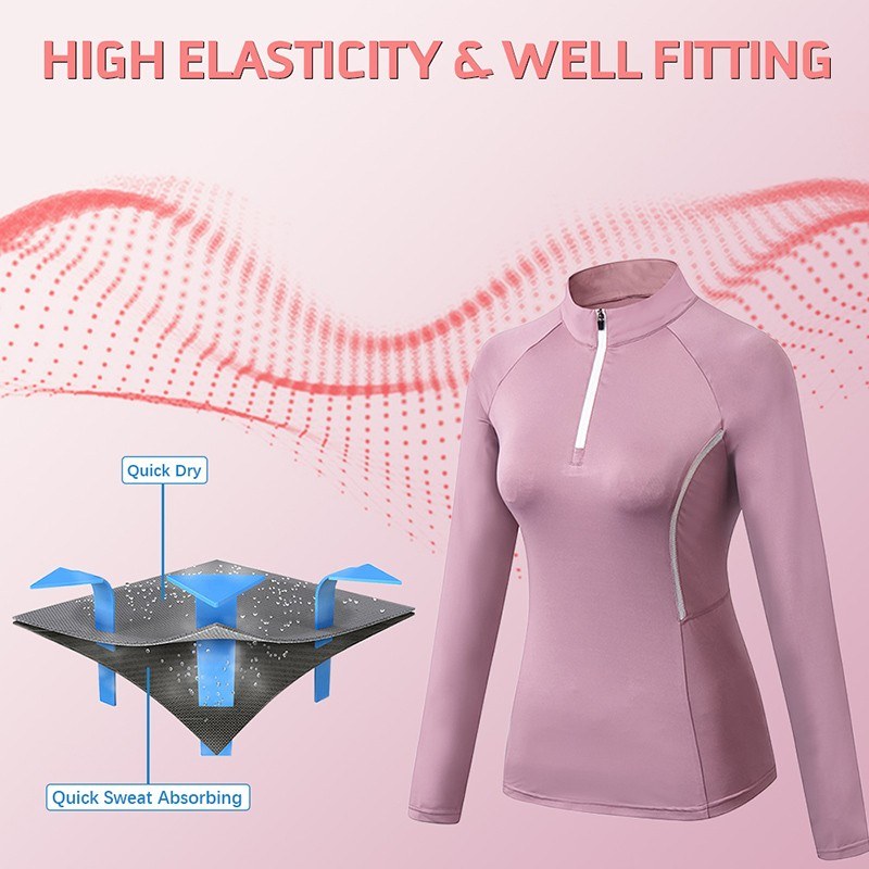 Women Sporstwear Yoga Sweatshirt Stand Collar Long Sleeves Zipper Quick Dry Jogging Gym Workout Training Outfit