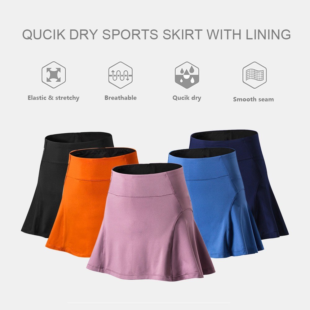 Women Sports Skirt High Waist Quick Dry Pocket Ruffles Lining Yoga Tennis Running Fitness Gym Skort