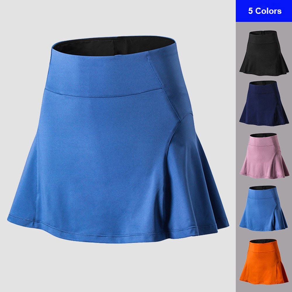 Women Sports Skirt High Waist Quick Dry Pocket Ruffles Lining Yoga Tennis Running Fitness Gym Skort