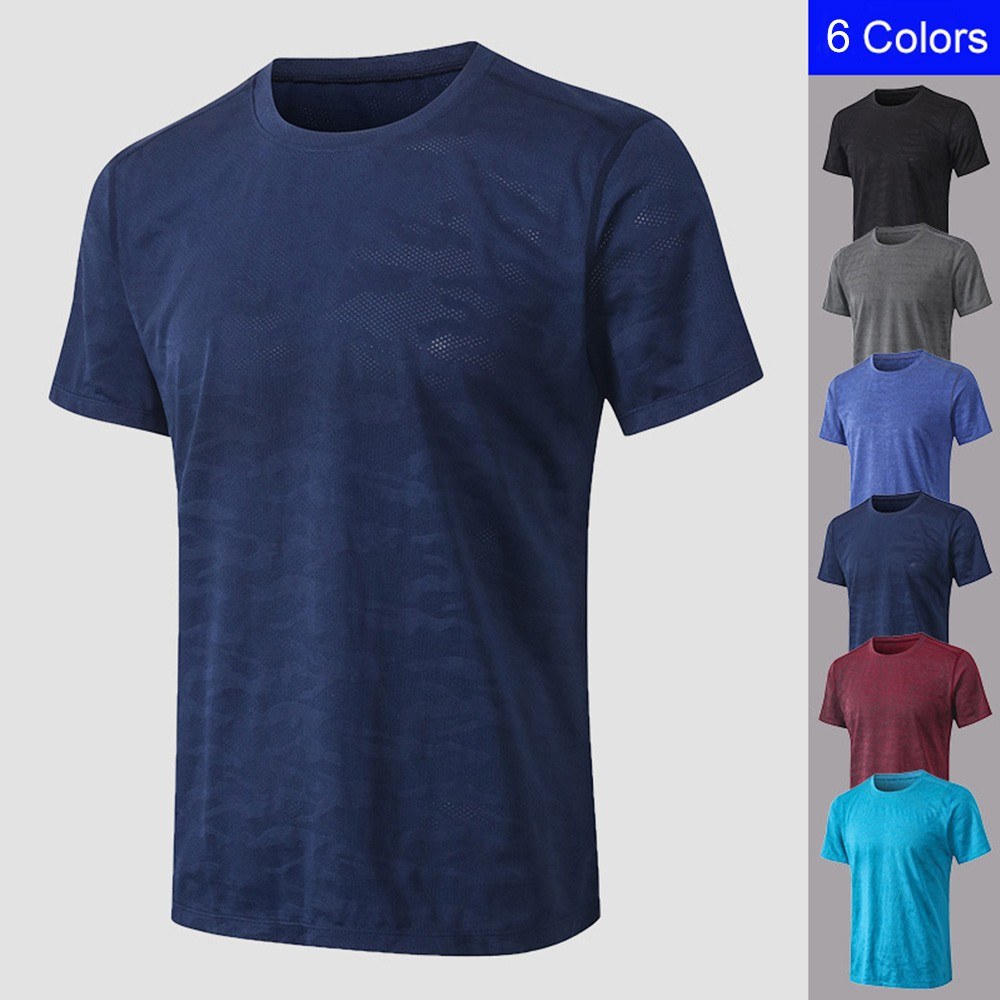 Men Sports T-shirt Camouflage Print Quick Dry Elastic O Neck Short Sleeve Running Fitness Exercise Gym Sportswear