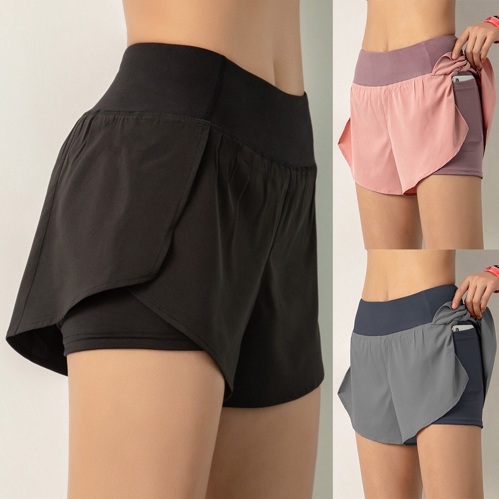 Women Running Shorts 2-in-1 with Pocket Wide Waistband Coverage Layer Compression Liner Lounging Sport Yoga Leggings Fitness Workout Athletic Gym Home Sportswear