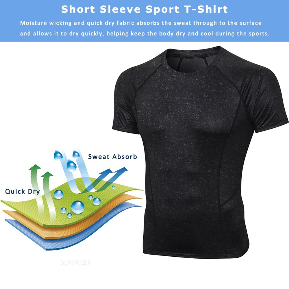 Men Sport Shirts Short Sleeved T-shirt O Neck Quick-Dry Performance Athletic Gym Running Workout Training Tees Casual Tops