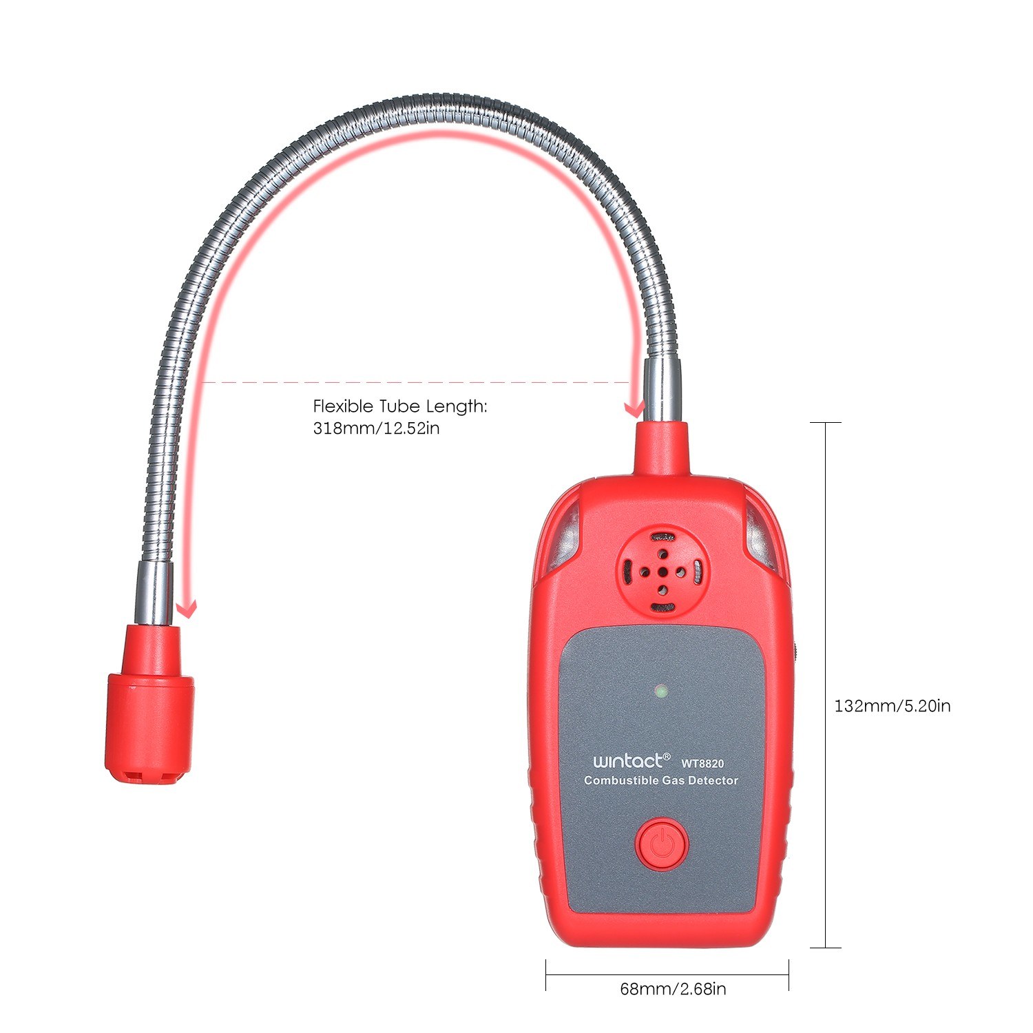 wintact WT8820 Handheld Combustible Gas Detector Leakage Natural Gas Sensor Gas Leak Test Instrument 12-inch Gooseneck Sensor