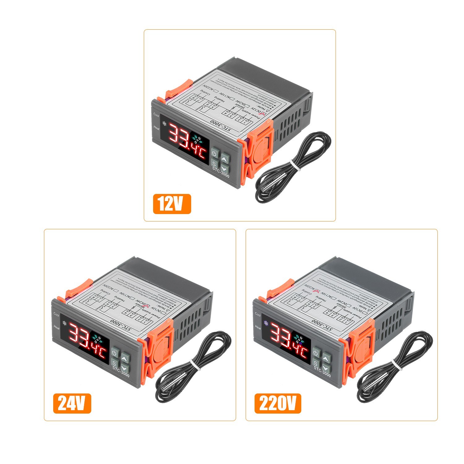 STC-3000 Microcomputer Temperature Controller 24V Digital Thermoregulator With NTC Probe Cool Heat Sensor