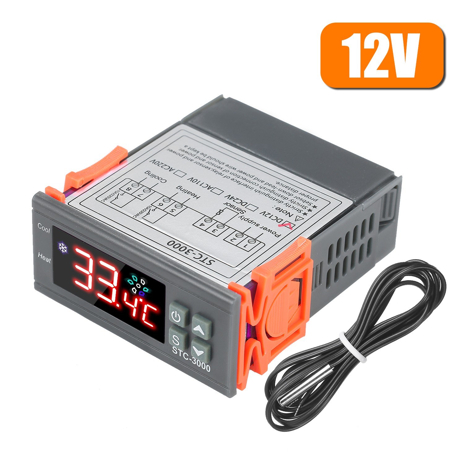 STC-3000 Microcomputer Temperature Controller 12V Digital Thermoregulator With NTC Probe Cool Heat Sensor