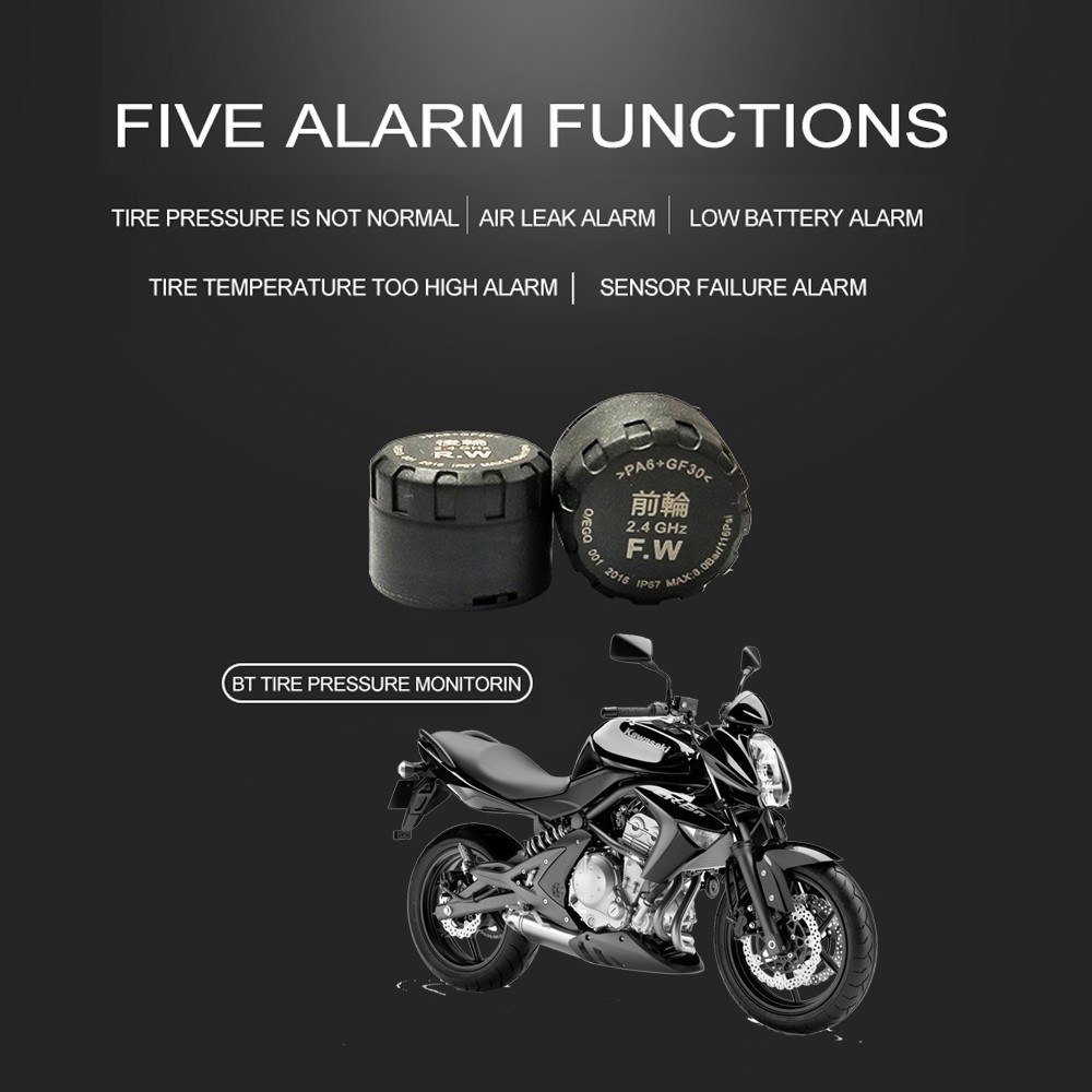 Wireless Motorcycle BT Tire Pressure Monitoring System TPMS Mobile Phone APP Detection 2 External Sensors Tire Pressure Monitor