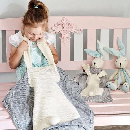 Knitted Grey Rabbit Rabbit Pattern Stereoscopic Ears Baby Knitted Blanket(Grey)